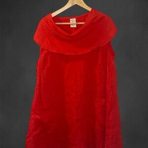 100% Linen Vintage Match Point Red Sleeveless Cowl Neck Dress w POCKETS! Large